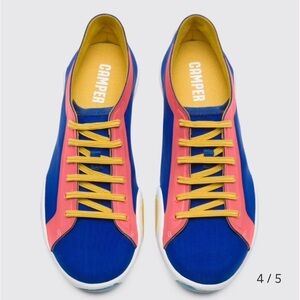 Camper Noshu sneaker mesh Lycra lace up shoe pink blue yellow laces sz 7.5 (38)